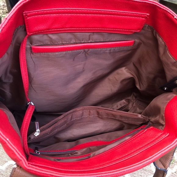 Used Red/black/brown Black Rivet Tote - Picture 5 of 6